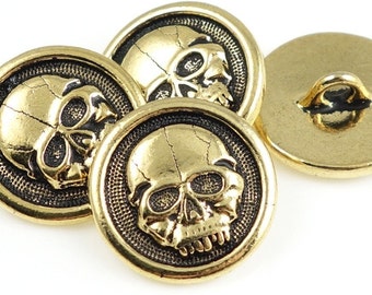 Antique Gold Button Findings TierraCast SCARY SKULL Button Clasps for Leather Jewelry Halloween Macabre Creepy(PF805)
