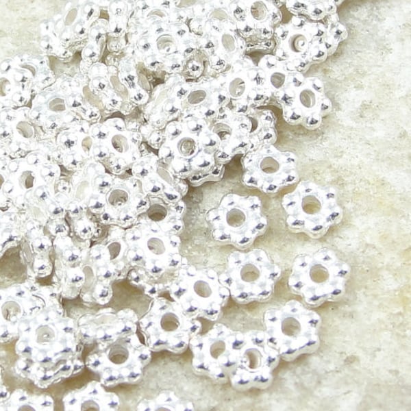 500 3mm Bright Silver Daisy Spacers - Silver Bali Beads - Flat Daisy Beads Bali Style Heishi Beads TierraCast BULK BAG (PS7)