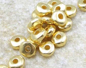 100 Piece Bulk Bag - 5mm Gold Beads TierraCast - 5mm Nugget Beads - Bright Gold Electroplated Pewter Heishi Spacer Beads (PS183)