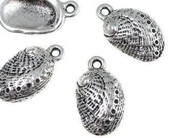 Seashell Charms - 16mm Beach Charms - TierraCast ABALONE SHELL Charms - Supplies for Sea Ocean Jewelry Antique Silver Charm (P522)