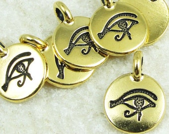 Eye of Horus Pendant Gold Pendant TierraCast You Collection Small Tiny Delicate Antique Gold Charm Egyptian Metaphysical (P1462)