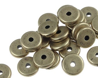 100 Antique Brass Beads - 7mm Washer Beads - Bronze Spacer Bead TierraCast Disk Heishi Brass Oxide Antique Bronze Metal Beads (PS292)