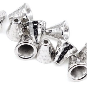 Silver Color Beadcaps - Tarnish Resistant White Bronze Finish Bead Caps Hammertone Textured Metal Cone Caps TierraCast Pewter  (PC57)