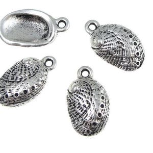 Seashell Charms - 16mm Beach Charms - TierraCast ABALONE SHELL Charms - Supplies for Sea Ocean Jewelry Antique Silver Charm (P522)