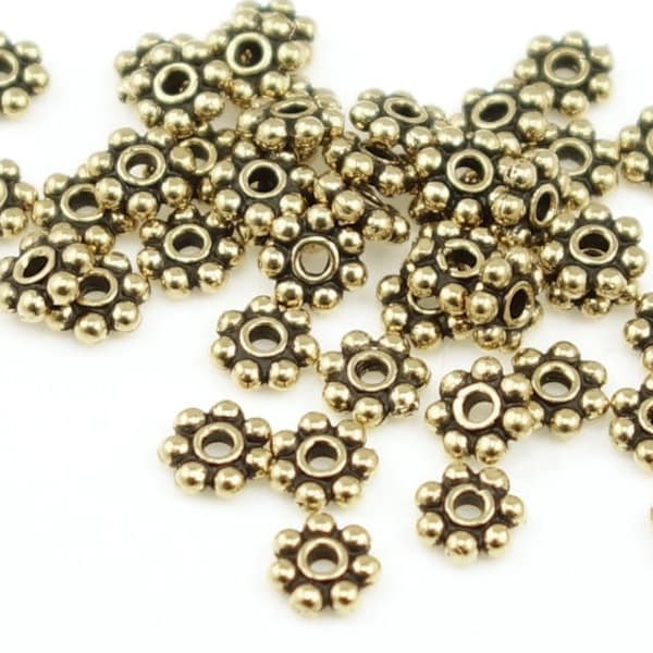 4mm Daisy Spacers 50 Antique Gold Bali Spacers Heishi Bali Style Gold Beads (PS20)