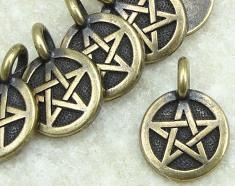 Tiny Antique Brass Pentacle Pendant TierraCast You Collection Pentagram Bronze Charm for Jewelry Making Metaphysical Wicca Pagan (P1467)