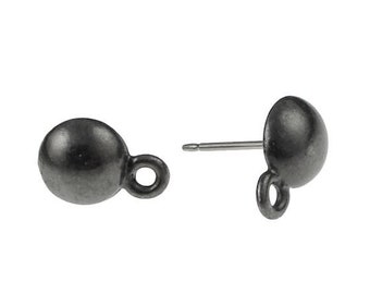 Fancy Earring Posts Gunmetal Stud Earring Findings TierraCast 8MM DOME Post Earrings in Black Oxide Gun Metal Ear Findings  (PF483)