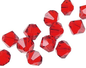 12 Pieces 6mm LIGHT SIAM Bright Red Beads - Swarovski Xilion Bicone Beads in Candy Apple Red or Christmas Red - Article 5328 Swarovski Bead