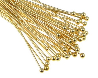 Gold Ball Head Pins 48 - 1 1/2" - 22 Gauge Plated Gold Ball Pin Findings Gold Ballpins Gold Headpins Gold Findings Jewelry Findings (FS122)