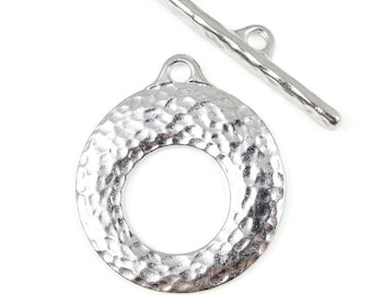 TierraCast ARTISAN Clasp - Very Large Silver Color Toggle Clasp Findings - White Bronze Finish Hammertone Hammered Texture Metal (PF2036)