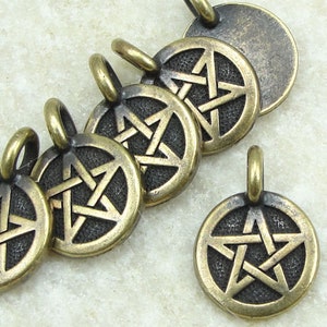 Tiny Antique Brass Pentacle Pendant TierraCast You Collection Pentagram Bronze Charm for Jewelry Making Metaphysical Wicca Pagan P1467 image 1