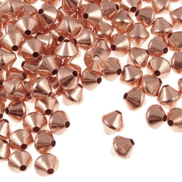 Copper Beads 144 Solid Copper 5mm Bicone Beads Bright Copper Beads Raw Copper Spacer Beads (FSC18)