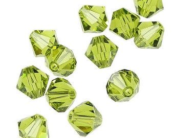 12 LIGHT OLIVINE 6mm Bicone Beads Swarovski Crystal Elements Bicones - Article 5301 5328 6mm - Light Olive Green Sage