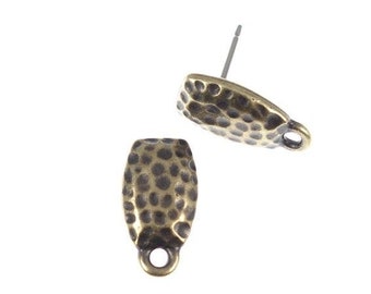 Post Earrings Brass Earring Findings Antique Brass Oxide Hammertone Textured Metal Earring Posts TierraCast Pewter Bronze (PF562)
