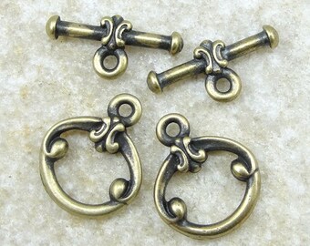 Antique Brass Toggle Clasp Findings TierraCast Classic Clasp Set Bronze Toggles Small to Medium Size Toggle Findings Bracelet Clasp  (PAF2)