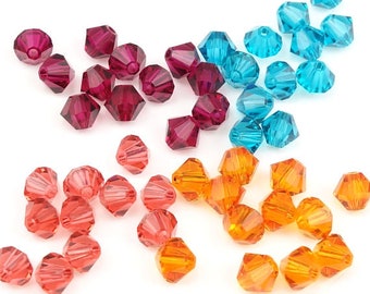 48 Swarovski 4mm Bicone Beads Mix CARAVAN Color Blend Assortment Set of 4mm Beads in Orange Ruby Padpardascha and Blue Zircon