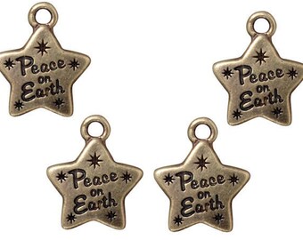 TierraCast Peace Star Charms - Peace On Earth Antique Brass Charms - Christmas Jewelry Supplies - Brass Oxide Bronze Charms (P1171)