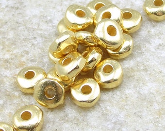 20 Gold Beads 5mm Nugget Beads - TierraCast Pewter Bright Gold Metal Beads - Irregular Heishi Spacer Beads (PS183)