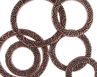 6 Antique Copper Rings TierraCast SPIRAL Ring Links Circle Charms Copper Charms Copper Links Findings Textured Metal Assortment Set Mix