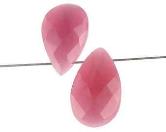 4 Dark Pink Cats Eye Briolette Beads - 12mm x 20mm Top Drilled Faceted Fiber Optic Beads - Pendant Beads