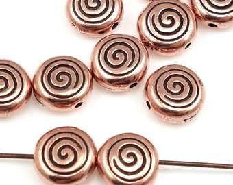 Antique Copper Beads - 7mm TierraCast Swirl Beads - Tierra Cast Pewter Cinnamon Bun Swirl Bali Beads (P1045)