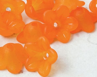 18 ORANGE Frosted Lucite Flower Beads - Warm Sunny Tangerine Orange Beads - 7mm x 13mm Trumpet Flower Beads