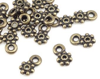 Antique Brass Spacer Beads TierraCast 5mm Beaded Daisy Bead with Loop - Loop Heishi Charm Bail Findings Flat Spacer Bali Bead (P1442)
