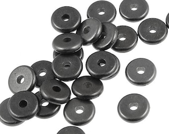 20 Washer Beads - 6mm Flat Disk Beads - Matte Black Metal Spacer Beads - TierraCast Pewter Black Oxide Heishi Metal Beads (PS287)