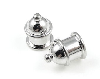 Customizable 8mm Recessed Channel Bright Rhodium Silver Kumihimo Caps - Tierracast PAGODA Cord End Caps (PF2098)