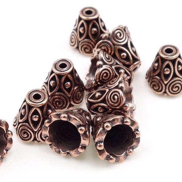 Antique Copper Bead Caps Copper Beadcaps 9mm x 10mm Oxidized Copper Beads TierraCast SPIRALS CONE Copper Bali Beads Jewelry Beads (PC114)