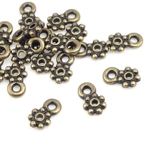 Antique Brass Spacer Beads TierraCast 5mm Beaded Daisy Bead with Loop Loop Heishi Charm Bail Findings Flat Spacer Bali Bead P1442 image 1