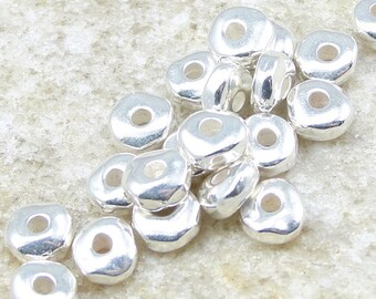 20 Silver Beads 5mm Nugget Bright Silver Spacer Beads Heishi Beads TierraCast Pewter Silver Metal Beads (PS182)