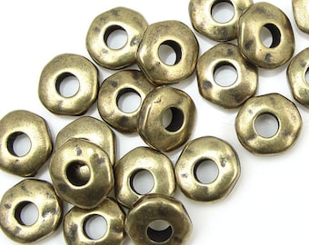 20 Large Hole Beads 7mm Nugget Heishi Antique Brass Beads Brass Oxide Heishi Spacer Beads TierraCast Leather Findings Collection (PS392)