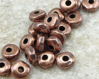 100 Pieces of 5mm Nugget Spacer Beads - TierraCast Pewter Antique Copper Electroplated Bead - Dark Copper Heishi Beads Organic Shape (PS184)