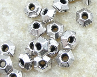 100 Silver Beads 5mm Antique Silver Spacers Faceted Heishi Beads TierraCast Pewter Metal Beads (PS91)
