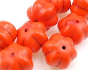 8 Orange Pumpkin Beads 18mm x 13mm Dyed Ceramic Beads - Halloween Autumn Fall Beads Harvest Thanksgiving Beads Pumpkin Shape