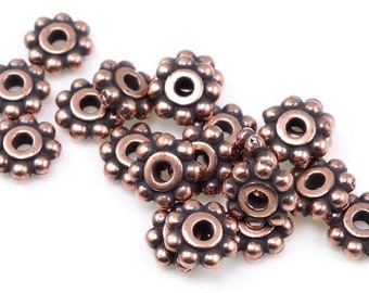 100 Daisy Spacers 6mm Flat Daisy Beads Antique Copper Beads Heishi Spacer Beads TierraCast Pewter 6mm BEADED Spacers - Metal Beads (PS102)