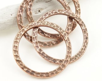 1" Large Hammertone Textured Metal Rings Antique Copper Ring Link Connectors TierraCast Flat Hammered Ring Charms (P490)