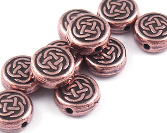 Celtic Beads 7mm Antique Copper Beads - TierraCast Pewter Small Celtic Circle Beads - Dark Copper Metal Beads Knotwork Knot Work (P811)