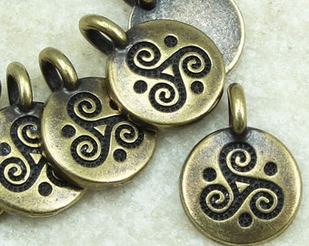 Tiny Celtic Spiral Triskel Antique Brass Pendant - TierraCast You Collection - Mini Pendant Bronze Charm for Yoga Jewelry (P1471)