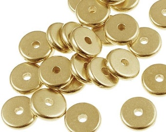 20 Gold Heishi Beads 7mm Disk Spacers Washer Beads Bright Gold Beads by TierraCast Pewter - Bright Gold Plated Accent Beads (PS290)