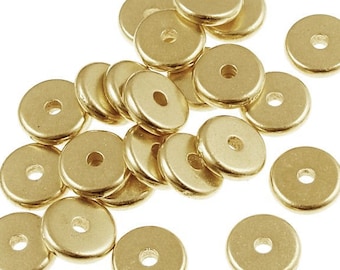 100 Gold Beads 7mm Disk Beads - Bright Gold Plated Washer Beads - Flat Disk Heishi Spacer TierraCast Pewter Gold Metal Beads (PS290)
