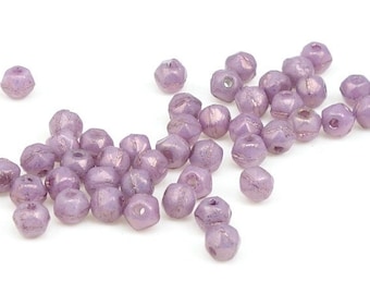 50 English Cut 3mm Beads LUSTER OPAQUE LILAC Light Purple Beads Tiny Small Czech Glass Beads Orchid Purple Lavender Light Plum