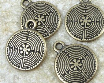 Antique Brass Charms Labyrinth Charms Chartres Spiral TierraCast Charms for Jewelry Making Bronze Yoga Charm for Mindfulness Jewelry