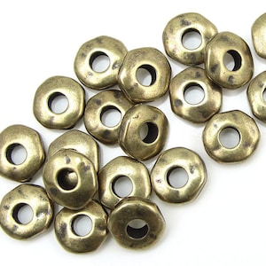 20 Large Hole Beads 7mm Nugget Heishi Antique Brass Beads Brass Oxide Heishi Spacer Beads TierraCast Leather Findings Collection (PS392)