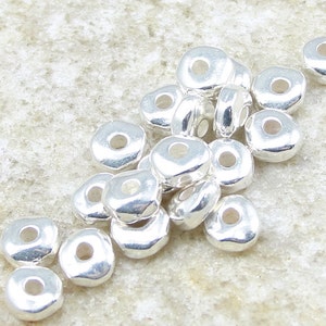 100 Silver Beads 5mm Bright Silver Nugget Beads Heishi Beads Silver Spacers TierraCast BULK BAG (PS182)