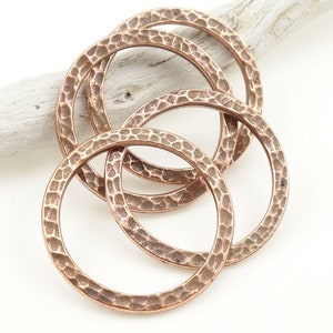 1 Large Hammertone Textured Metal Rings Antique Copper Ring Link Connectors TierraCast Flat Hammered Ring Charms P490 image 1