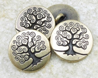 Tree of Life Buttons - TierraCast Antique Brass Button Findings - Brass Oxide Bronze Findings - Clasp for Leather Jewelry (PF529)