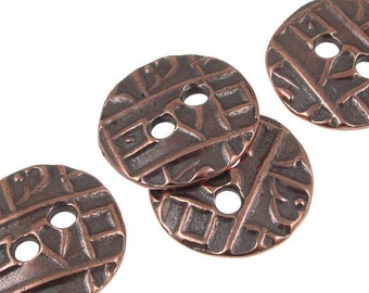 TierraCast ROUND COIN BUTTON - Antique Copper Button Findings - 17mm Asian Oriental Button Clasp Findings for Leather Jewelry (pf537)