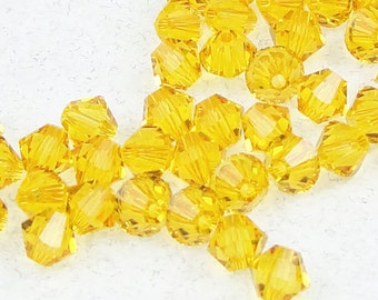 48 SUNFLOWER 4mm Bicone Beads - Sun Flower Golden Yellow Swarovski Beads - Article 5328 4mm Crystal Beads